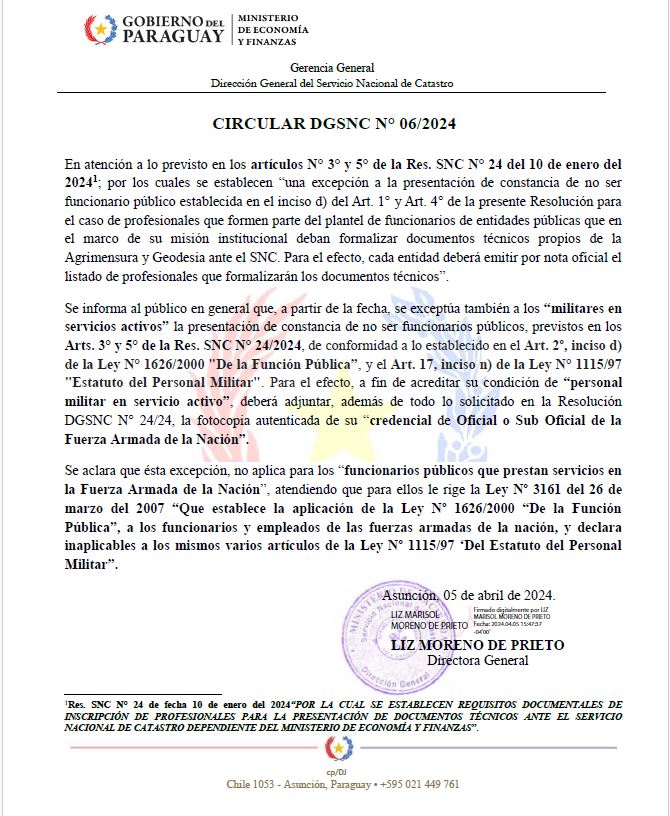 CIRCULAR DGSNC Nº 06/2024